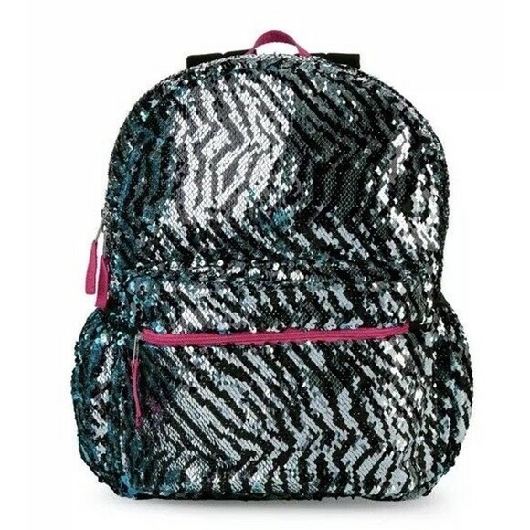 Wonder Nation Blue Pink Zebra Stripe 16" Backpack with 2 Way Sequins School Bag - Picture 1 of 4